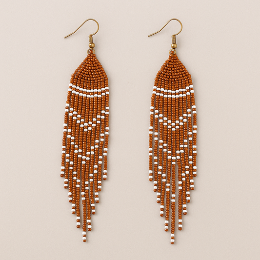 Earth Ember Beaded Fringe Earrings – 5” Handmade Statement Earrings