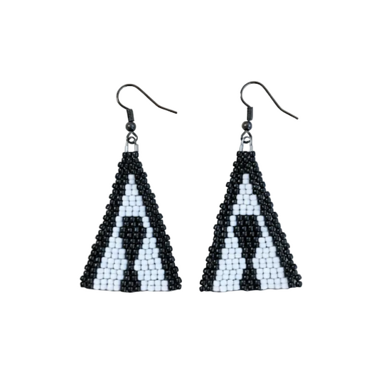 The Access Triangle Earrings – Black & White Beaded Statement