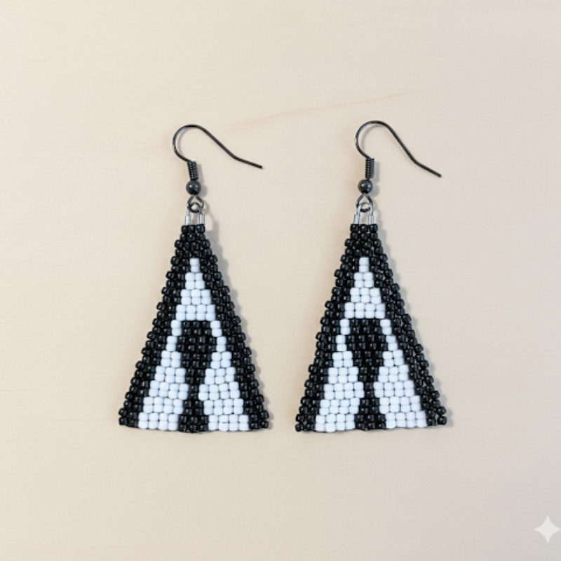 The Access Triangle Earrings – Black & White Beaded Statement