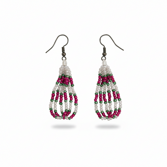 Reza Earrings – Gray & Green Fringe Elegance from the Genesis Collection