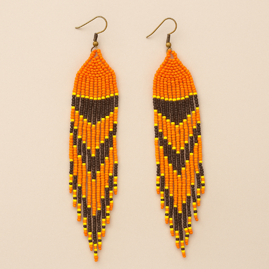 Sundown Ember Beaded Fringe Earrings – 5” Handmade Statement Earrings