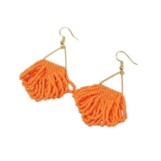 Glow Fringe Earrings – Orange Beaded Statement