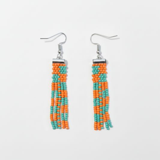 Tara Earrings – Orange & Teal Fringe Elegance from the Adorn Collection