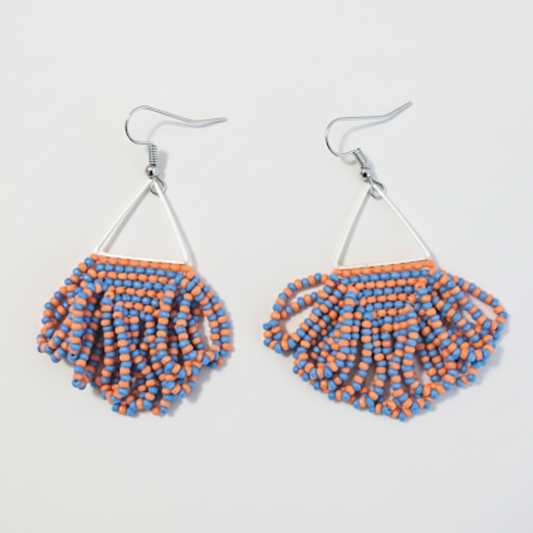 Signal Fan Earrings – Orange & Blue Beaded Statement