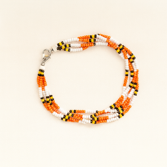 Harvest Joy Beaded Bracelet – Handmade White, Orange, Yellow & Black Seed Bead Jewelry