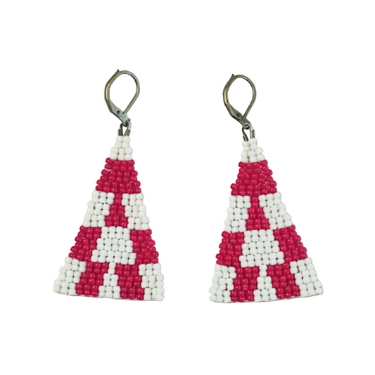 Grace Triangle Earrings – Fuchsia & White Beaded Statement