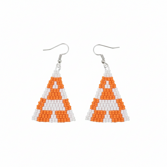 Favored Triangle Earrings – Orange & White Beaded Statement