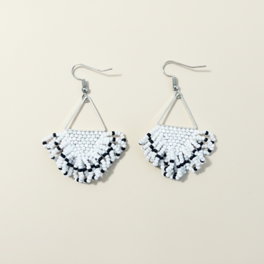 Echo Fan Earrings – White & Black Beaded Statement