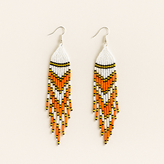 Ember Dawn Beaded Fringe Earrings – 5” Handmade Statement Earrings