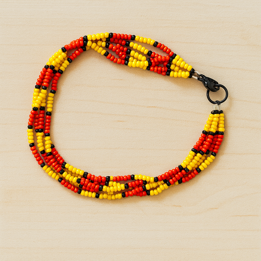 Radiant Ember Beaded Bracelet – Handmade Yellow, Red & Black Seed Bead Jewelry