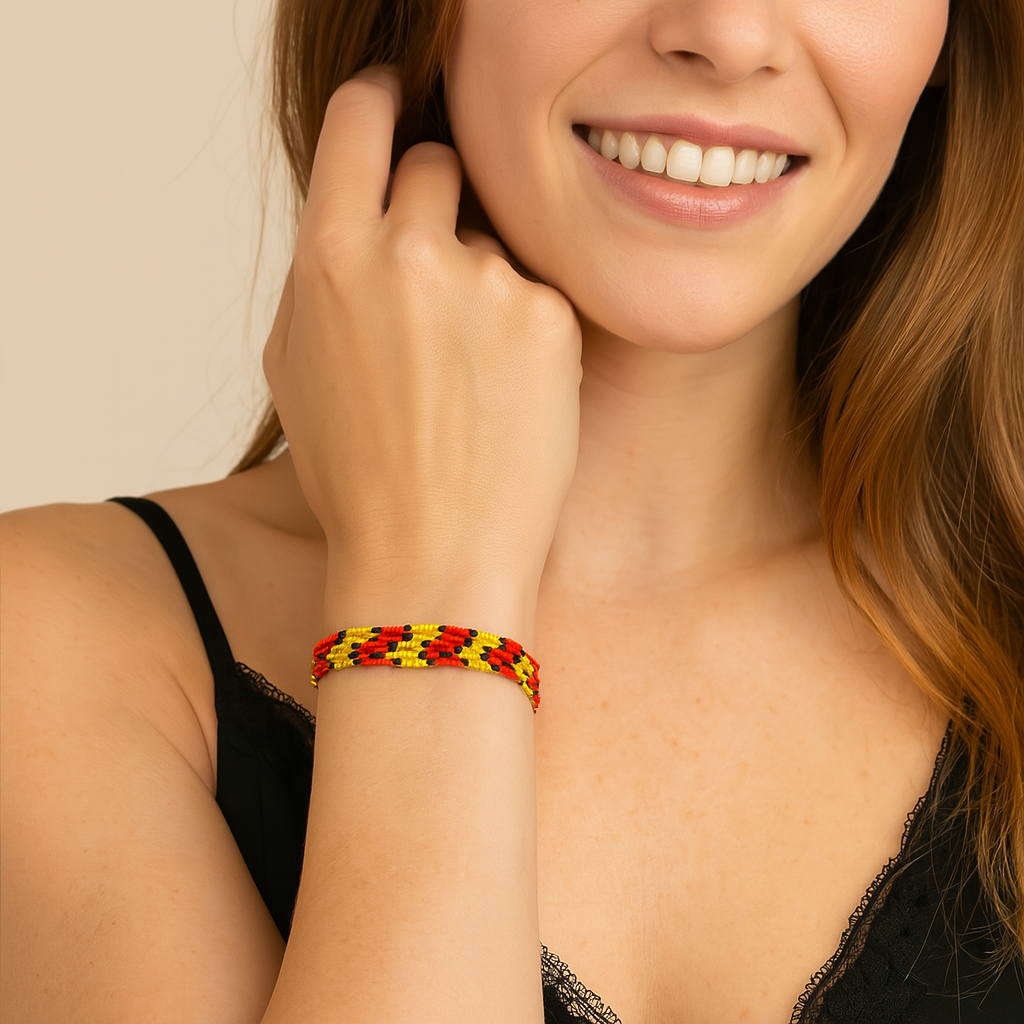 Radiant Ember Beaded Bracelet – Handmade Yellow, Red & Black Seed Bead Jewelry