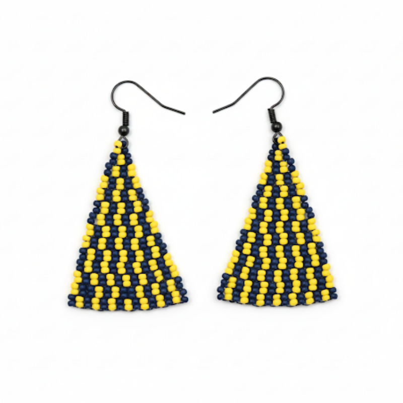 Cascade Triangle Earrings – Yellow & Deep Blue Beaded Statement