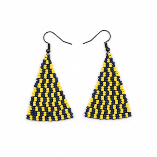 Cascade Triangle Earrings – Yellow & Deep Blue Beaded Statement